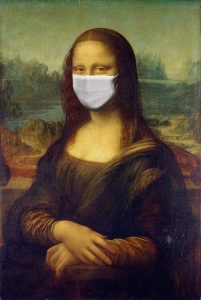 Mona Lisa painting with mask - image